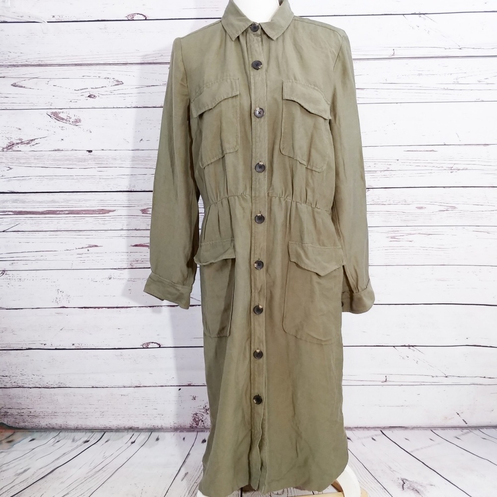 Ann Taylor cargo linen button down dress DB4 - Picture 3 of 8